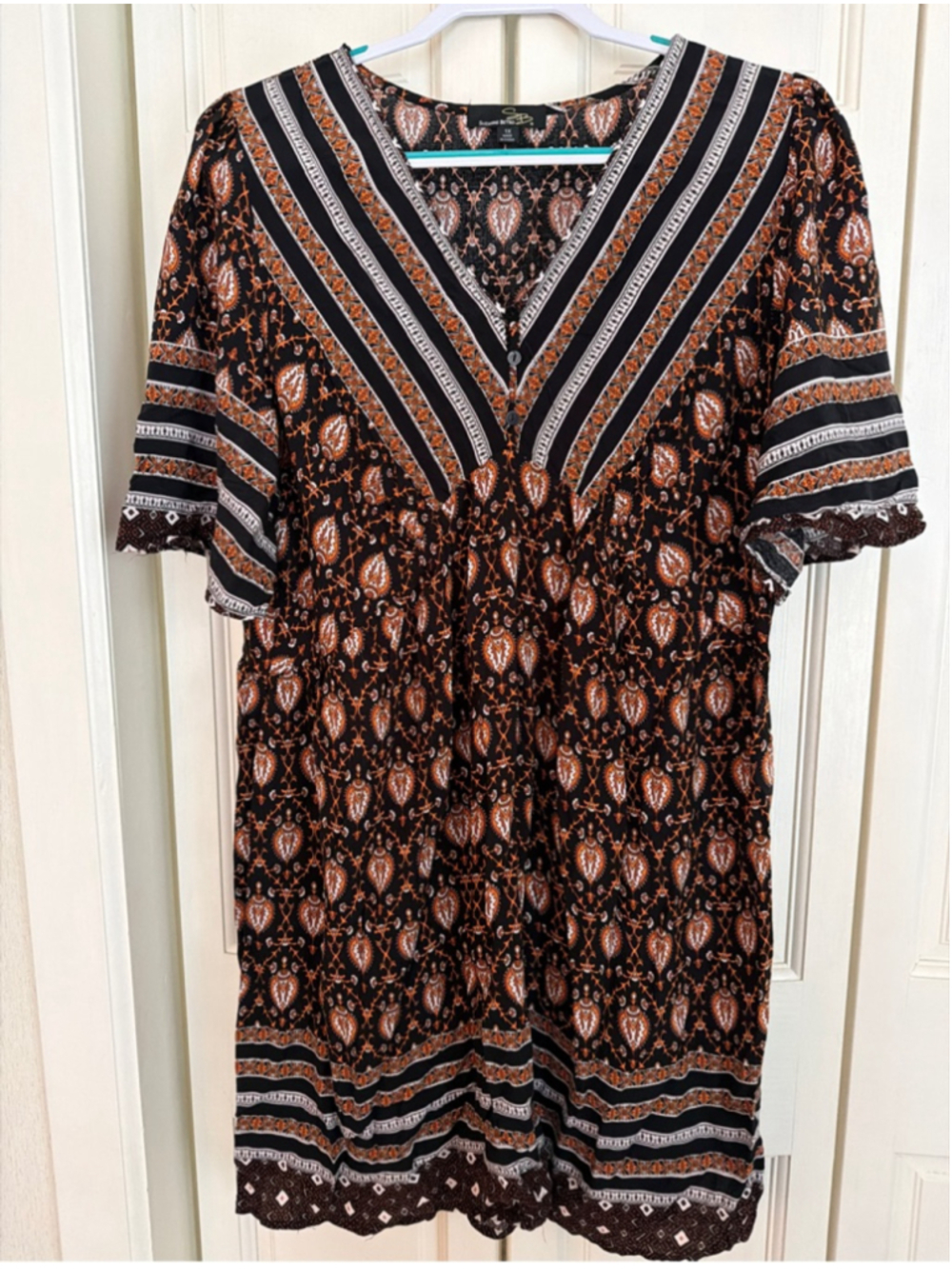Women's Suzanne Betro Boho Peasant Dress 1X Bell Sleeve Hippie Prairie Style